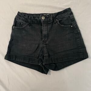 Wax Jean Black High Waisted Cuffed Denim Shorts “Butt I Love You” Size Medium